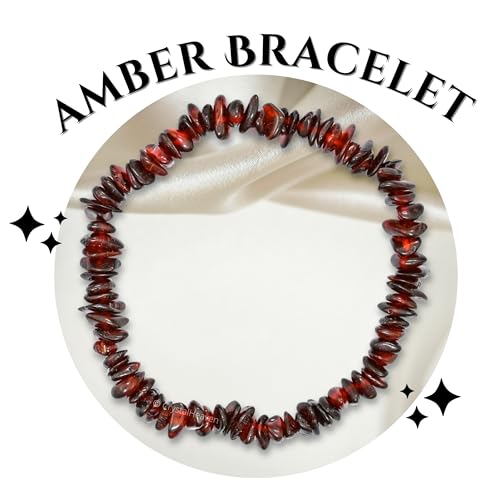 Image of Certified Amber Bracelet for Women Men with Healing Crystal and Reiki Stone - Beautiful Gemstone Beaded Bracelet for Balance, Harmony & Positive Energy (Chips Stone Beads)