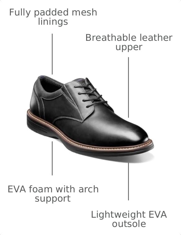 Image of Nunn Bush Griff Plain Toe Oxford Lightweight and Comfortable for All Occasions Leather Lace Up