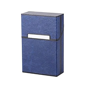 HASTHIP Premium Blue PU Leather Cigarette Case, Magnetic Flip Top, Portable Hard Box Holder For 20 Regular Size Cigarettes, Lightweight & Compact, For Cards & Cash, Gifts for Men (Blue)