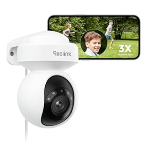 Reolink 5MP PTZ Überwachungskamera Aussen, 3X Optischer Zoom, 2, 4/5GHz WLAN Kamera Outdoor mit Personen-/Fahrzeugerkennung, Automatischer Verfolgung, Vollfarb-Nachtsicht, 2-Wege-Audio, E1 Outdoor