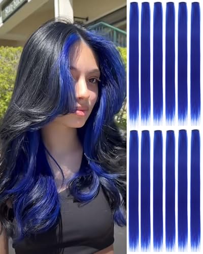Eravauly Blue Clip In Hair Extensions for Parties, Festivals, Night Out, Birthdays & Dress Up – No Dye No Damage, 12 PCS Reusable Synthetic Hair for Girls, Women & Teens Gift (Blue,E-23)