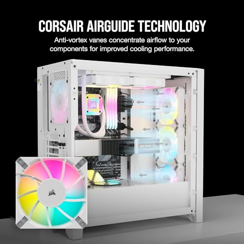 Corsair iCUE AF120 RGB Elite 120mm PWM Triple Fan Kit - Eight RGB LEDs Per Fan - AirGuide Technology - Fluid Dynamic Bearing - Zero RPM Fan Mode - Included iCUE Lighting Node CORE Controller - White