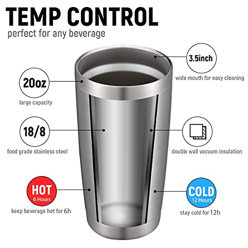 COMOOO 20oz Tumbler with Straw Stainless Steel Insulated Coffee Tumbler Cups Double Wall Vacuum Travel Coffee Mug with Splash Proof Sliding Lid for Hot Cold Drinks (Silver, 1 Pack) - Thumbnail 2