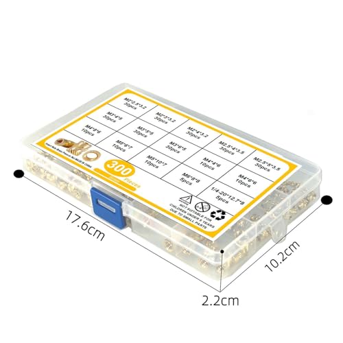 Kit sortido de inserção rosqueada de latão rosqueado com 300 peças para componentes de impressão 3D