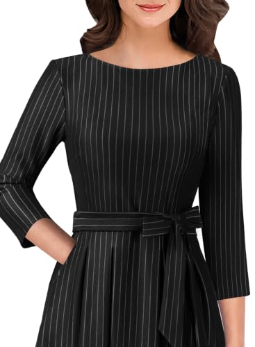 Image of VFSHOW Womens Work Business Casual Church Pockets Belted A-Line Midi Dress