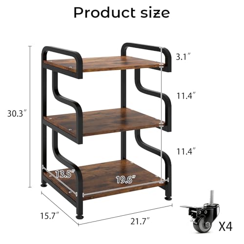 Image of Natwind Stylish 3 Tier Printer Stand, Office Desk Side Storage Shelf,Retro