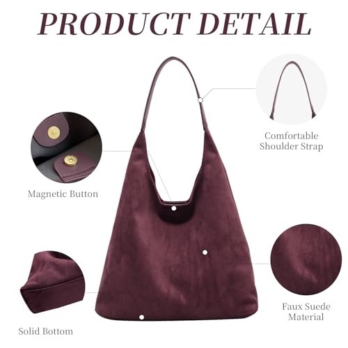 Image of Suede Bag for Women New Suede Tote Bags for Women Retro Slouchy Bag Brown Shoulder Bag Hobo Handbag