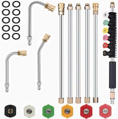 Pressure Washer Extension Wand Power Washer Lance with Spray Nozzle Tips,30°,90°,120° Curved Rod, 1/4’’Quick Connect, 10 Replaceable Anti-Leaked Ring,4000 PSI