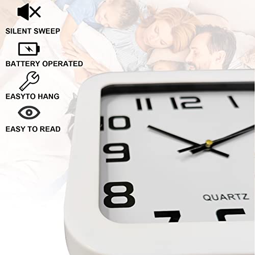 Andstar Square Wall Clock 9.5 Inch Quartz Movement Silent No Ticking Modern Wall Clock Easy To Read Hom Living Room Bedroom Kitchen Office Clock(White) #TOP2