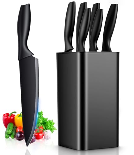Cexovo 6-Teilig Messerblock Edelstahl Küchenmesser Set Messerset, Scharfe Kochmesser mit Antihaftbeschichtung, Soft-Touch-Griffe und Schwertblock...