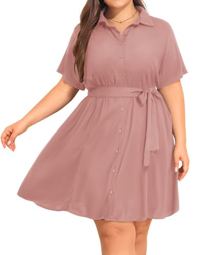 Image of Talisea Plus Size Summer Shirt Dress with Pockets for Women
