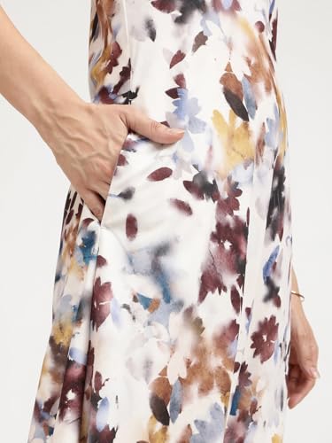 Image of FableStreet Women Party Dress | Elegant A-Line Fit Midi Length V-Neck Sleeveless | Lustrous Satin Fabric for Evening Gatherings & Celebrations