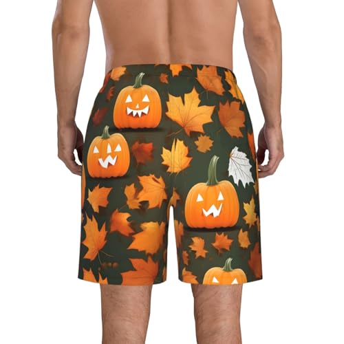 Happy Thanksgiving Day Pumpkin Print Stylish Men Beach Shorts Lightweight Cozy Swim Trunks Summer Casual Outings Holiday3