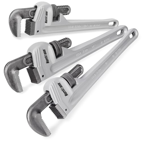 HURRICANE 3-Piece Aluminum Pipe Wrench Set,10", 14", 18", Heavy Duty Adjustable Plumbing Wrench Set, 40% Lighter, Wider Application Range