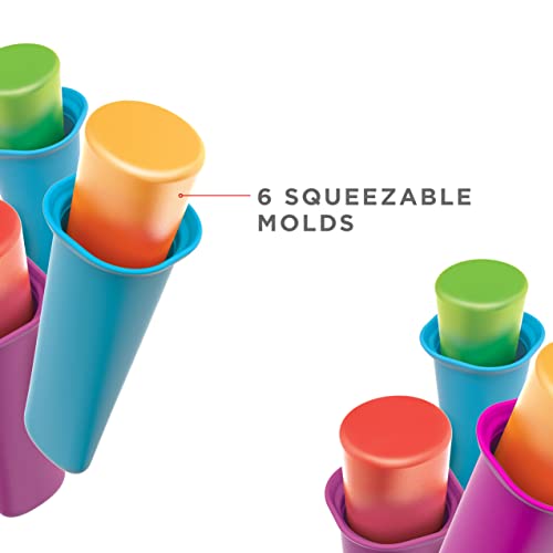 Zoku Summer Pops, 6 Squeezable Silicone Molds With Reusable Spill-Resistant Lids And Tray, Bpa-Free #TOP6