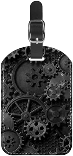 1 Pcs Leather Luggage Tags for Suitcases Privacy Cover ID Label Travel Bag Tags for Luggage, Gear Pattern