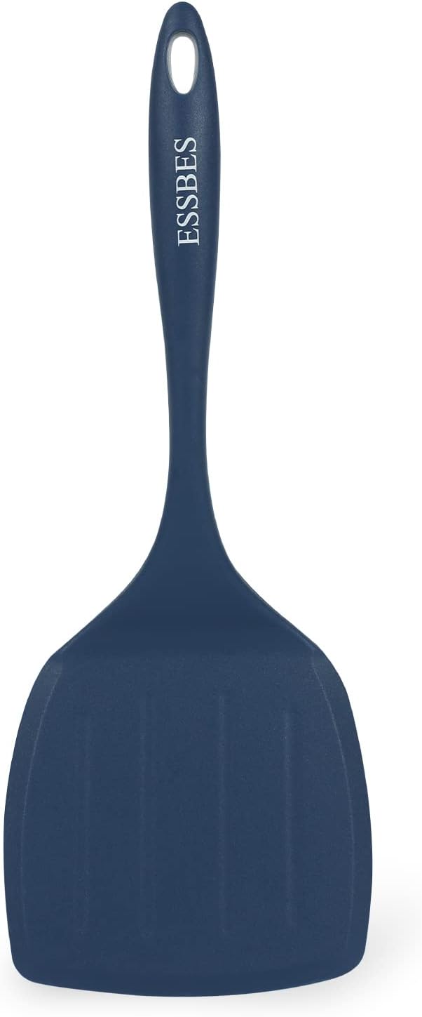 Extra Large Silicone Turner - 600F Heat Resistant Nonstick Flexible Kitchen Spatula, BPA Free Dishwasher Safe Utensils, Nonslip Grips One Piece Cookware Suitable for Cooking Baking (Blue)