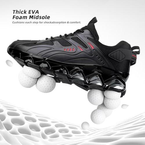 Image of Mens Walking Shoes Blade Fashion Sneakers Casual Lace up Tennis Running Athletic Sport Trainers Zapatillas para Hombre Black /Red