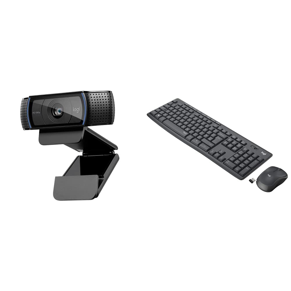 Logitech C920 Hd Pro Webcam, Videochiamata Full Hd 1080P/30Fps, Audio Stereo, ‎Funziona Con Skype & MK295 Kit Mouse e Tastiera Wireless – Tecnologia SilentTouch, Tastierino Numerico