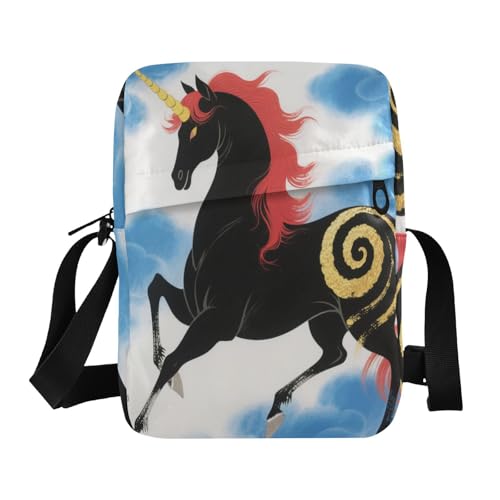 mens messenger bag crossbody bag men Shoulder Hand Bags Adjustable Strap for work work - Black Unicorns Japanese