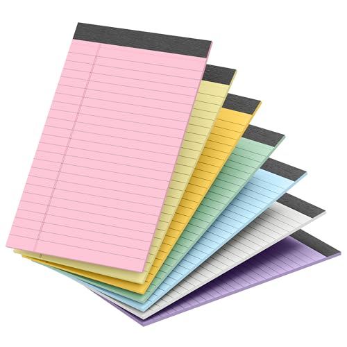 MIXCOOL Pacote com 7 blocos de notas coloridos, 12,7 x 20,3 cm, blocos de notas pautados estreitos,