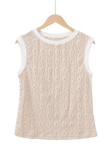 Women Eyelet Tank Tops Floral Casual Round Neck Sleeveless Summer Tops Trendy Basic Cute Plain Tanktops4