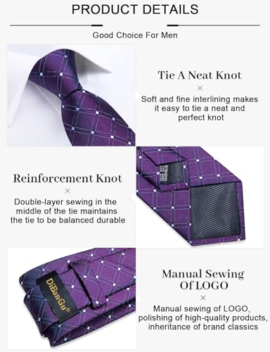 Image of DiBanGu Mens Silk Necktie Solid Color Tie and Pocket Square Cufflink Tie Clip Set Woven Plain Ties for Men Wedding Party