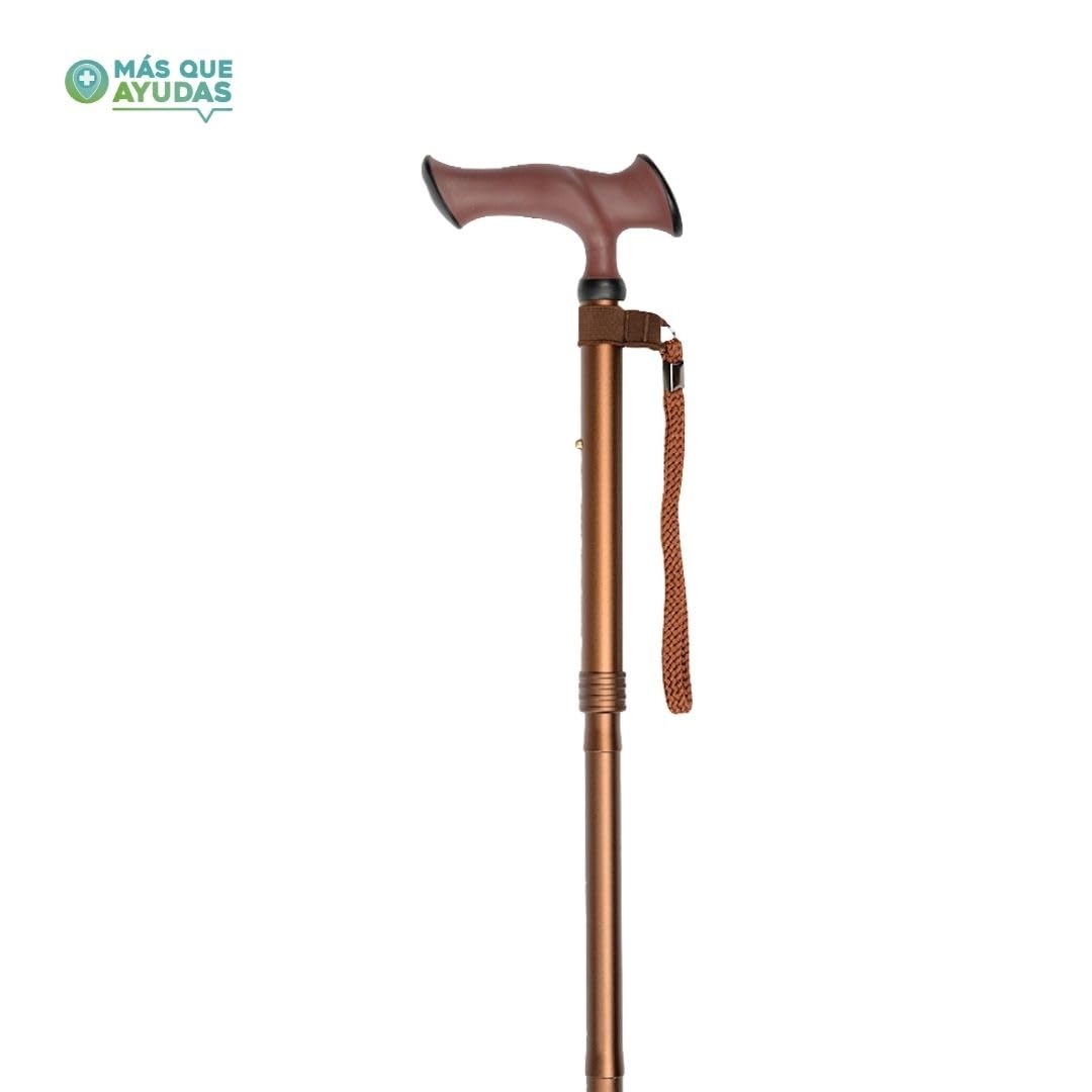 MAS Que AYUDAS – Bastón para Mayores y Adultos Ergo, Plegable y Portátil, Altura Ajustable 84-94 cm, Puño Ergonómico, Bastón para Caminar y Pasear, 320 g, Marrón