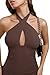REORIA Women's Sexy Mini Dress Halter Sleeveless Backless Bodycon Criss Cross Ruched Short Dresses Party Night Club Outfits Shaved Chocolate Medium