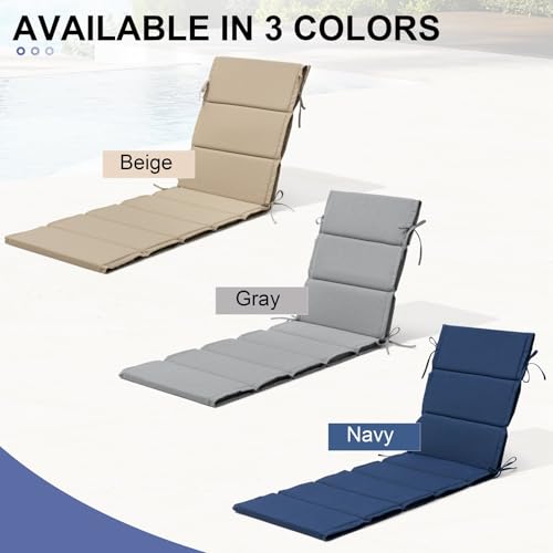 Crestlive Products Chaise Lounge Cushion Outdoor Set of 2 80\'\'Lx26\'\'W, Waterproof Foldable Patio Lounge Chair Cushions with Straps, Lounger Cushions for Outdoor Furniture, Lawn, Pool, Gray