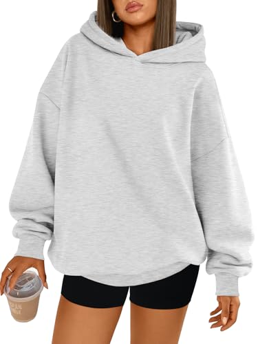 Trendy Queen Womens Oversized Hoodies Comfy Sweatshirts Fall Fashion 2025 Outfits Casual Tops Fleece Clothes with Pockets Grey M