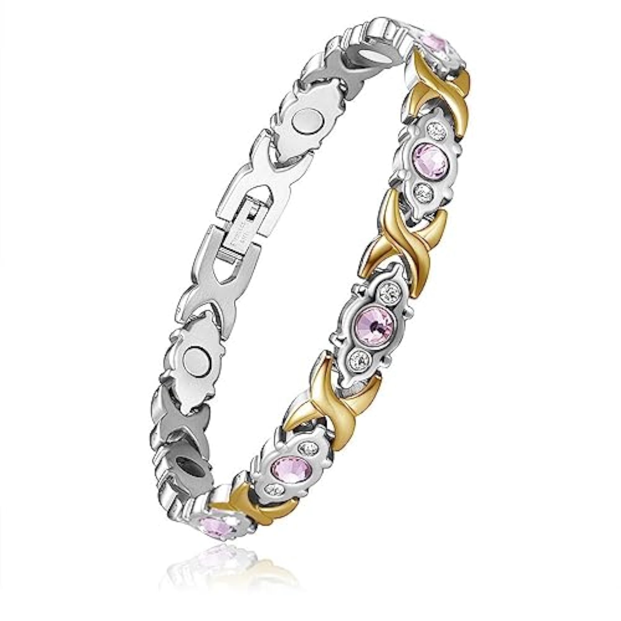 Stainless Steel Crystal Studded Watch Style Bracelet