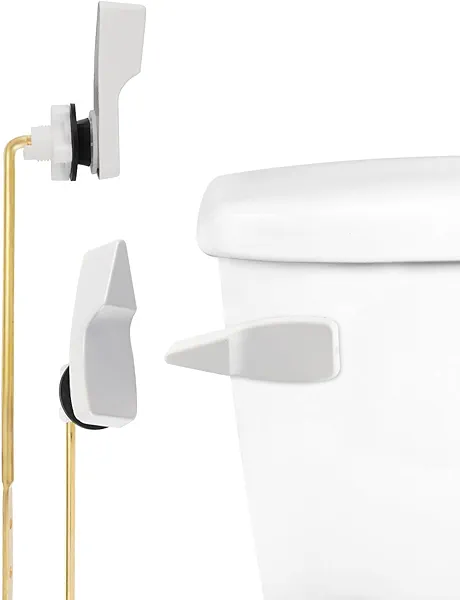 Hibbent Toilet Handle Replacement, Front Mount Tank Flush Lever Handle Compatible with American Standard, Toilet Trip Lever with Stainless Steel Flapper Chains, White