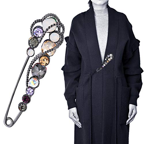 Image of 4.1 inch Vintage Rhinestone Crystal Flower Large Safety Pins Brooch Cardigan Scarf Sweater