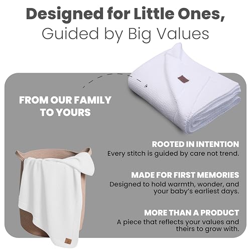 Image of Organic Cotton Baby Blanket 30x40 in, White - GOTS Certified, Soft Knit Swaddle with Gift Box, Breathable Nursery Blanket for Crib & Stroller, Machine Washable