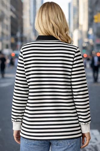 Image of Mack Jonney Women's Striped Polo T-Shirt | Full Sleeves | Collared Casual Cotton Tee | Regular Fit Top-M7372