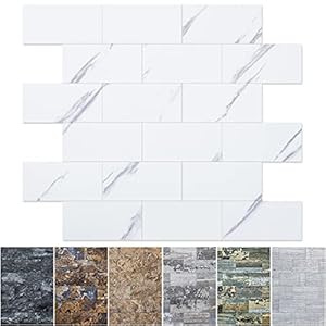 Art3d 10-vel schil en stok backsplash PVC wandtegel wit marmer, stickon tegel voor keuken backplash, badkamer ijdelheden, open haarddecor, wastafel, trapstickers, plastic lakens