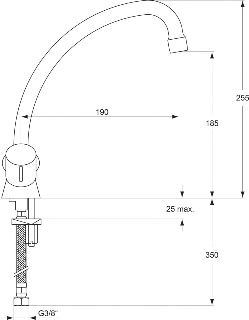 Mélangeur d'évier ULYSSE C monotrou avec bec tube orientable, têtes 15x21 à disques céramique, chromé Réf D1789AA