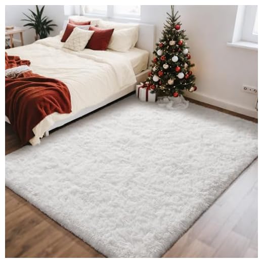 Ophanie White Area Rugs for Bedroom Fluffy, 4x6 Fuzzy Shag Plush Soft Shaggy Bedside Cream Rug, Ivory Living Room Carpet for Girls Kids Baby Teen Dorm Home Decor Aesthetic, Nursery