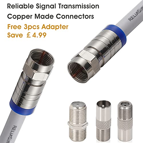 1M White RG6 TV Cable With 3 Adapter