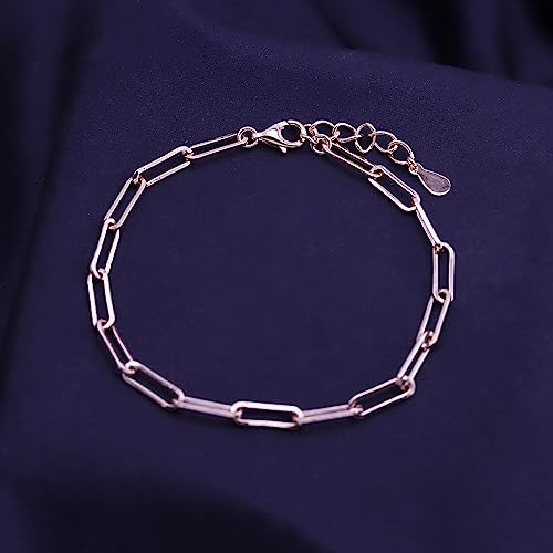 AFFY 7" Length +1" Adjustable Paper Clip Chain Bracelet In 14K Gold Plated 925 Sterling Silver Jewelry For Women4