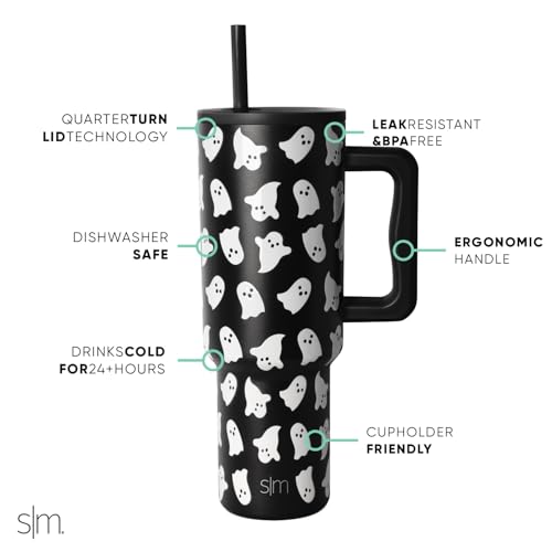 Image of Simple Modern Halloween 40oz Tumbler with Handle and Straw Lid Insulated Cup Stainless Steel Water Bottle Travel Mug Cupholder Use Gifts for Women Trek Collection Black and White Ghosts(Pack of 12)
