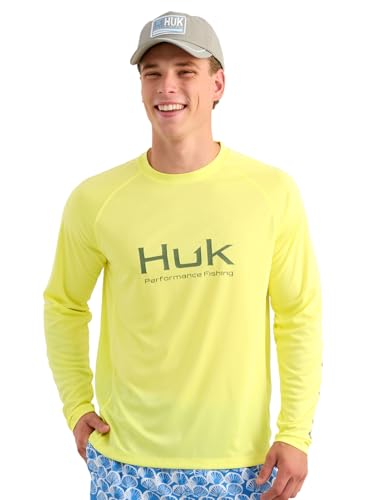 HUK Men's Standard Pursuit Vented Long Sleeve, 30 UPF Fishing Shirt, Vintage Chartreuse