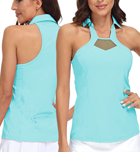 Trendimax Womens Sleeveless Golf Shirt Mesh Racerback Polo Shirts Moisture Wicking Athletic Workout Tank Tops For Women Light Blue #TOP10