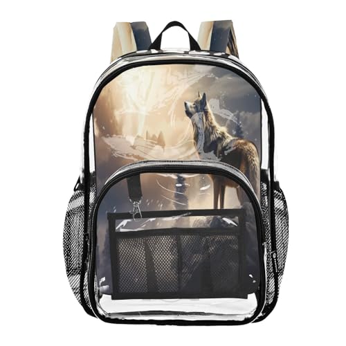 Wolf Clear Backpack - Stadium Approved Large 15.7-inch Waterproof Transparent Bag for Sports, Concerts, Work, Travel#101