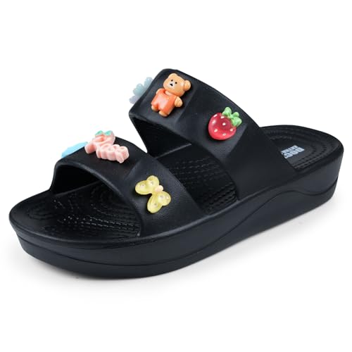 Image of DOCTOR EXTRA SOFT Women's Comfort Double Straps EVA Slip-On Slippers with Cute Charms| Lightweight, Trendy Summer Beach, Pool, Indoor & Outdoor Wear Slide| Soft Cushion Sole Sandals Daily Mules D-540