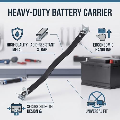 Image of Dweekiy Car Battery Carrier, Black Metal Side Lift Strap for Battery Handling