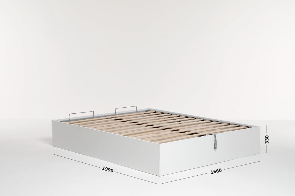 Letto Contenitore Cangù Bed Box Matrimoniale, 160x190 cm Bianco, con Rete a Doghe e Sistema di Sollevamento
