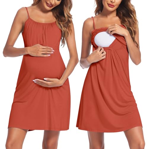 Image of Ekouaer Women's Nursing Nightgown Maternity Dress Breastfeeding Gown Full Slips Sleepwear
