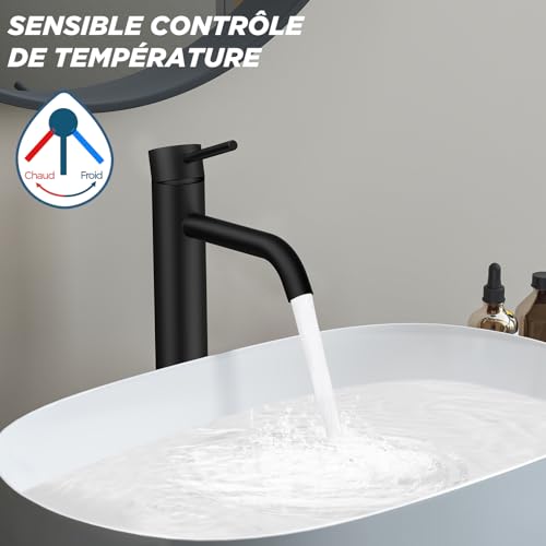 Mitigeur de lavabo Forious noir haut 190 mm à levier unique anti-éclaboussures
